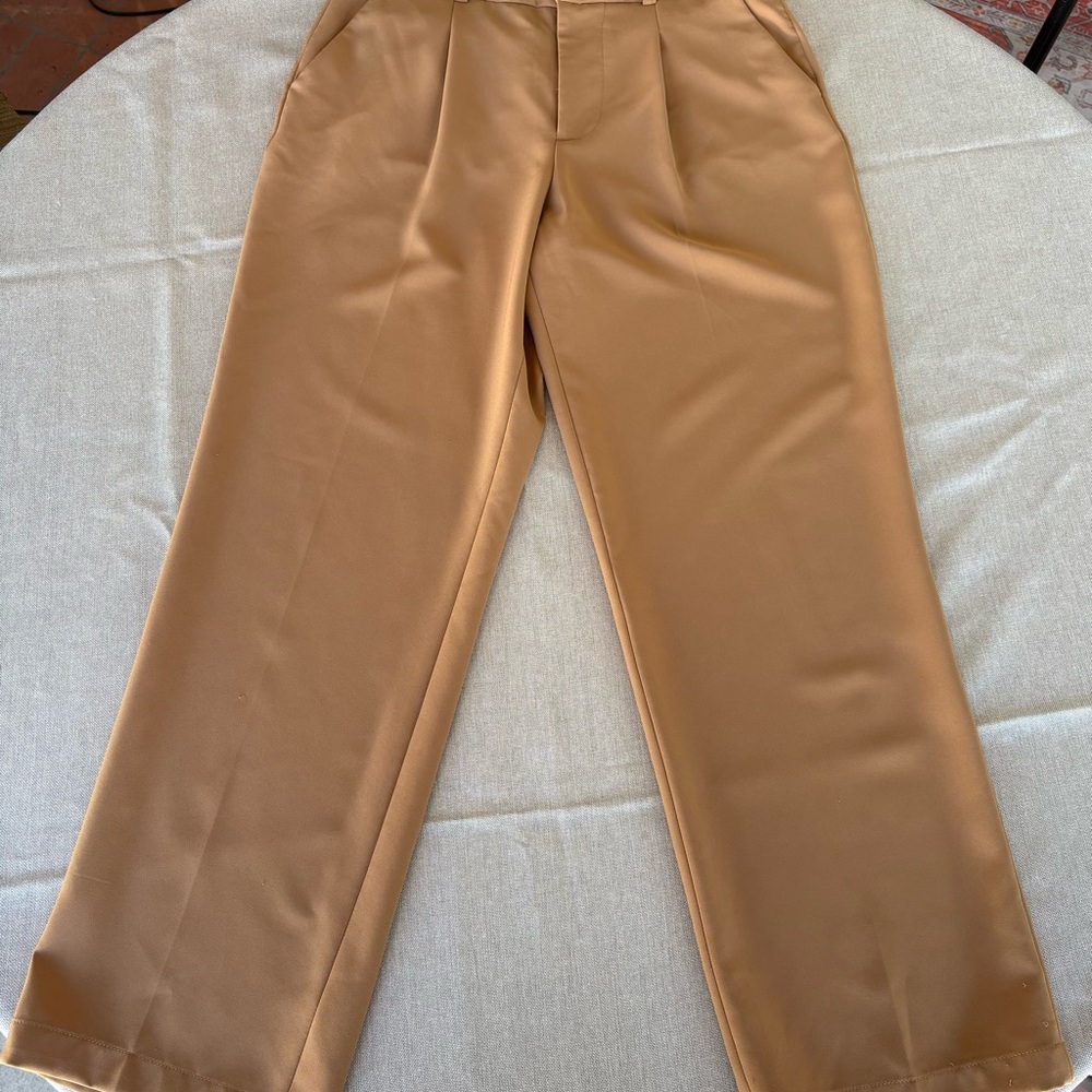 Calvin Klein Tan single pleat Pants high rise dripping with sophisticated style